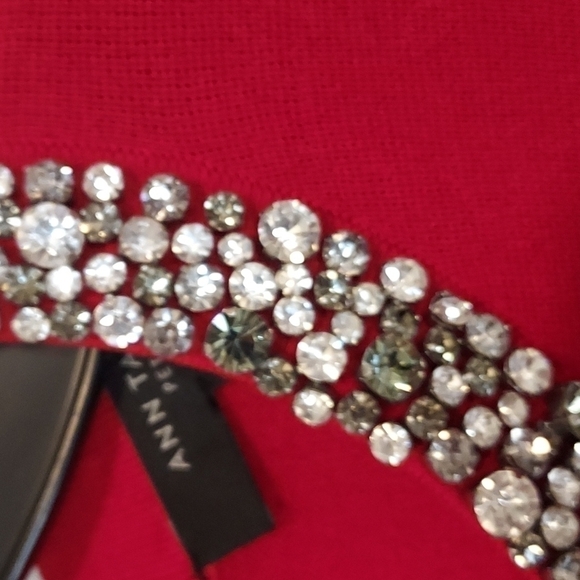Ann Taylor Petite Crystal Jeweled Rhinestone Collar Sweater In Red - Picture 4 of 12